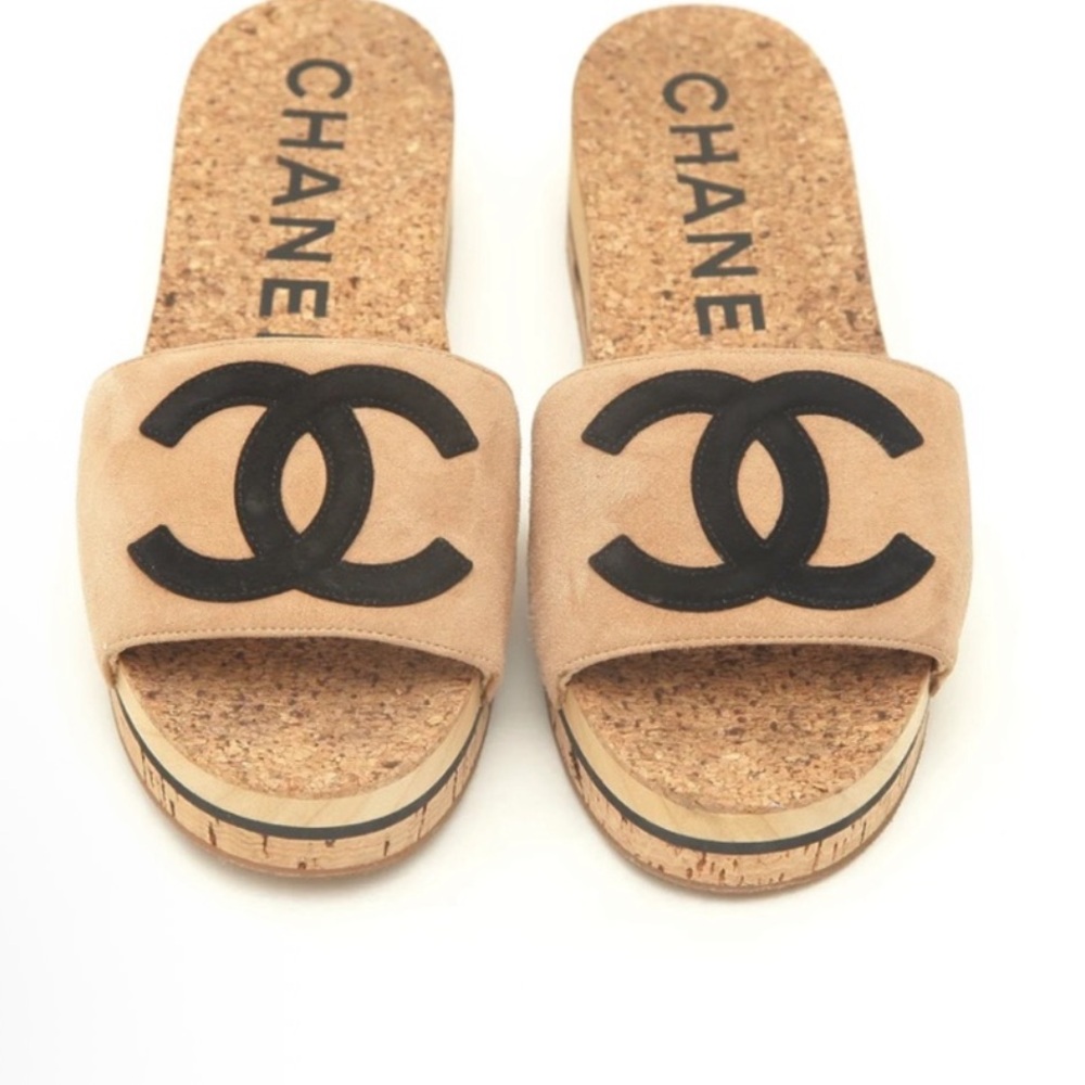 Chanel Suede Cork Mule Sandal Beige - Picture 3 of 13